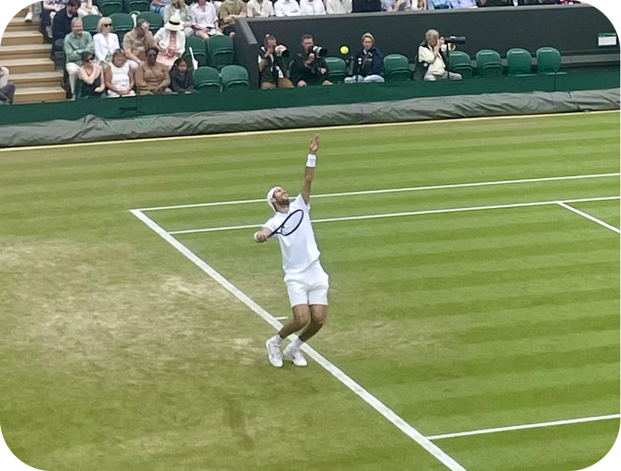A view from Centre Court at Wimbledon during a tennis match.
